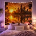thumbnail image 2 of Ancient Temple at Sunset with Lotus Flowers, Majestic Psychedelic Style for Travel Lovers, Spiritual Home Decor, Housewarming Gift Tapestry Wall Hanging for Living Room and Bedroom, 2 of 7