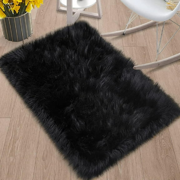Soft Black Fur Area Rug 23.6x35.5inch Shaggy Fluffy Rugs Long Plush Carpet Floor Mat