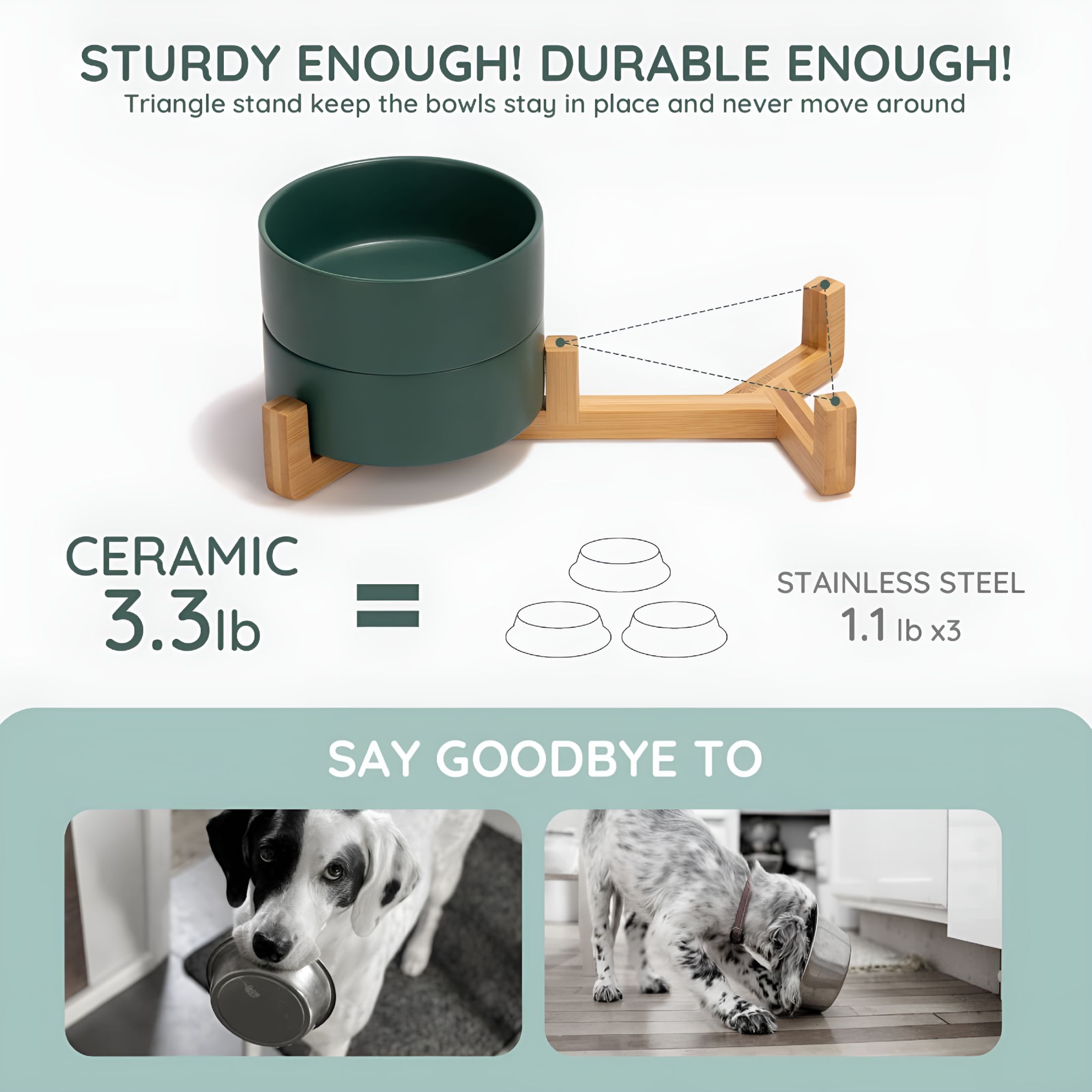 ACDANC 2026 New Ceramic Dog and Cat Bowl with Wood Stand Non-Slip Matte Glaze Weighted Food Water Set for Cats & Small Dogs 13.5Oz