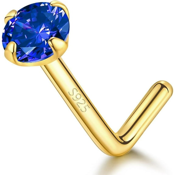 1 Piece 925 Sterling Silver L Shaped Nose Rings for Women Cute Dainty Cubic Zirconia Diamond Nose Piercings Stud Hypoallergenic 14K Gold Plated Small Nose Studs Body Jewelry Birthday Graduation Gifts