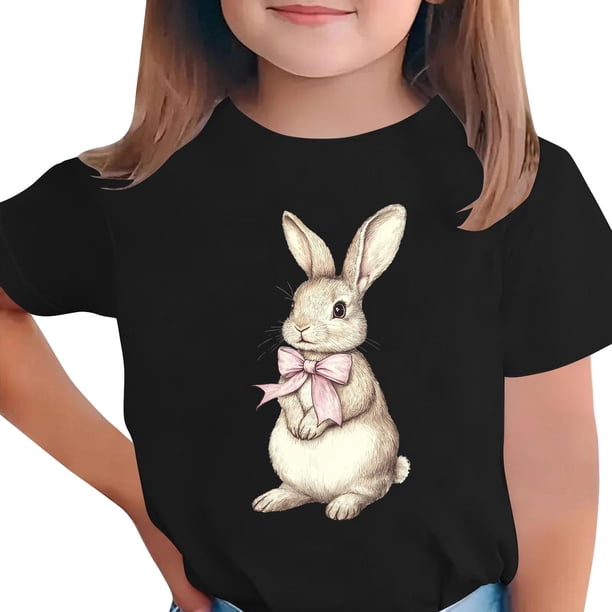 Manga Corta Crop Top para Niños Niños Pascua Impresa Gráfica Tee Cuello Redondo Casual Versátil 3-14 Años
