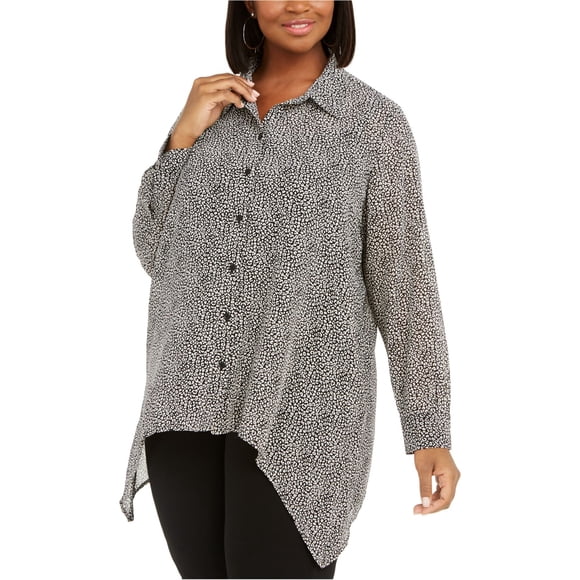 Michael Kors Camisa con botones y estampado animal para mujer, negro, 1X