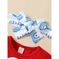 thumbnail image 4 of Bagilaanoe 4th of July Clothes for Newborn Baby Girls Short Sleeve Letter Print Tasseled T-shirts Tops + Rainbow Shorts + Hairband 3M 6M 12M 18M 24M Iendence Day Outfits 3pcs Short Pants Set, 4 of 9