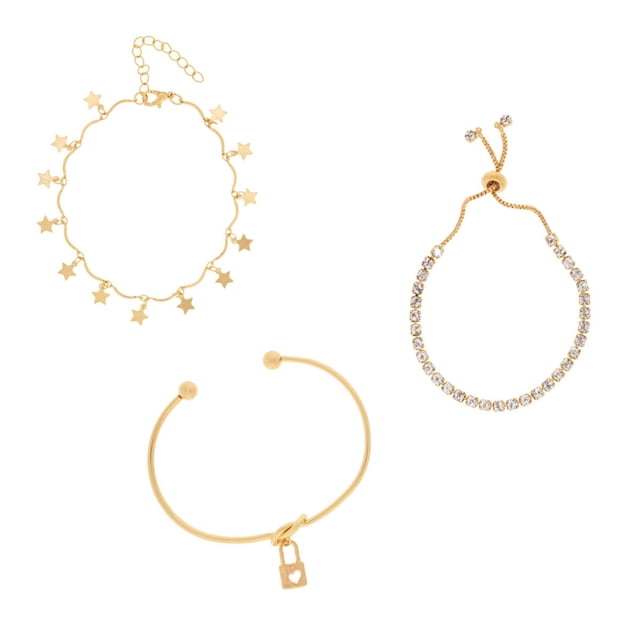 Set tres pulseras doradas CYRA con dijes de estrellas