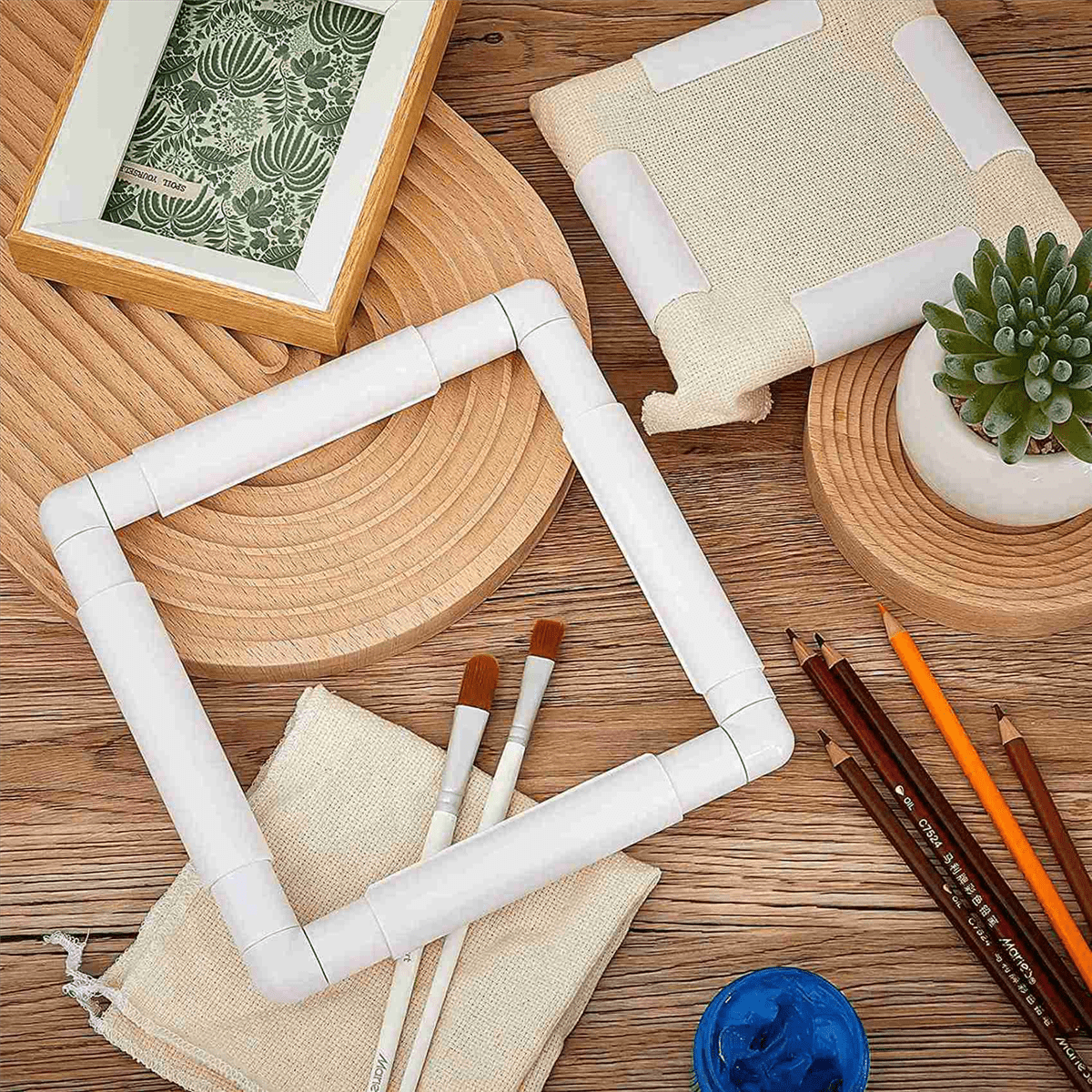 4Pc Frame Square Embroidery Hoops Q Snaps for Quilting Frame Sewing Hoop, 6X6 Inch,8X8 Inch