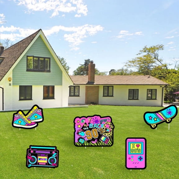 5pcs Back to 90s Yard Sign with Stakes for Garden Outdoor Decoration