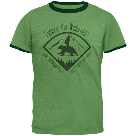 Explore The Wilderness No Wifi Better Connection Mens Ringer T Shirt Heather Green-Forest 2XL