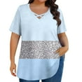 thumbnail image 4 of Otvok Women'S Blouses Casual Summer V-Neck Cross-Front-Collar Striped Unlined Print Oversized Short Sleeve Tops, 4 of 6