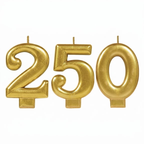 Amscan Gold Number Candle Set, 3 Count, 3in Cake Topper Candles Numbers 2, 5, 0