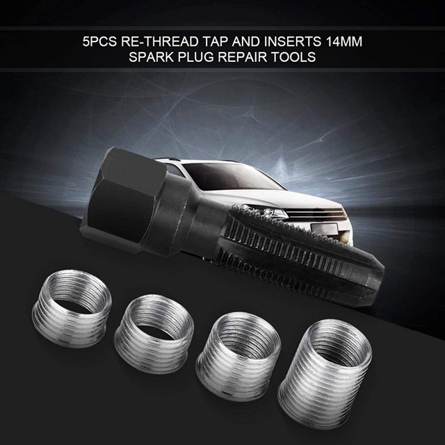 5 uds Tap Re-Threading Spark Plug Inserts Spark Plug Thread Repair Tool Acero al carbono Re-Threading Repair Tap Kit Insert Kit LingWen 8390606685230