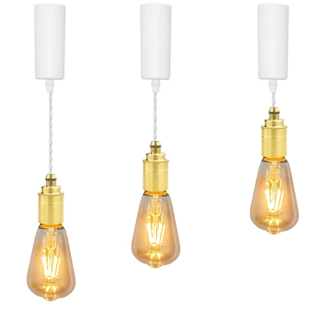FSLiving Adjustable Height J Type Track Light with E26 Industrial Smooth Brass Head,Remote Control with Smart Edison Bulb,2200K-6500K,Timer Decorate Lamp for Dinning Sloped Ceiling - 3 Lights