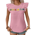 thumbnail image 1 of Blusa de Verano con Bordado Floral para Mujer, Cuello Redondo, Corta Rosa L, 1 of 9