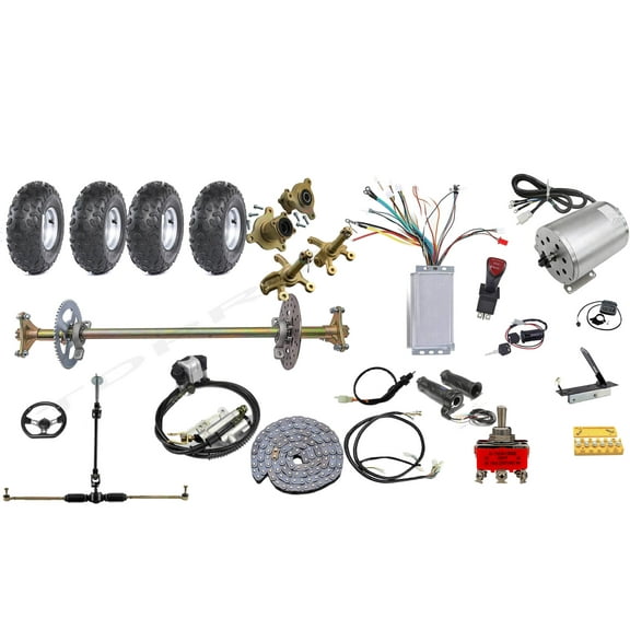 29" Go Kart Rear Axle Kit  Front End Steering Shaft Assembly  Brake   145/70-6" Wheels Tires  48V 1800W Brushless Electric Motor Kit for Go Kart ATV Quad Buggy Drift Trike 4 Wheeler