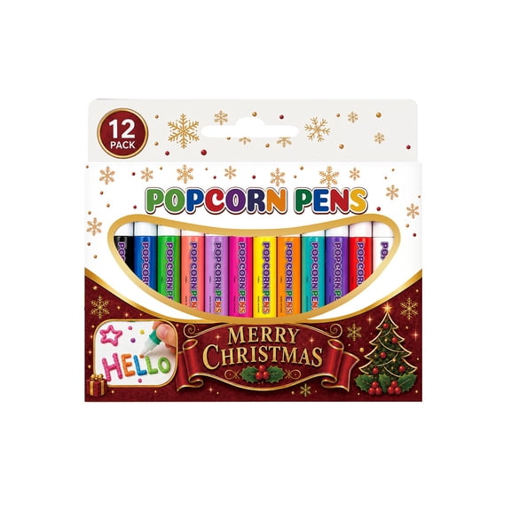 Popcorn Pens Set, 12Pcs 3D Puffy Bubble Art Markers, Christmas DIY Popcorn Drawing Pens, Multicolor Puffy Paint Marker Kit, Magic Expandable Bubble Graffiti Pens, Creative Raised Effect Art Pen