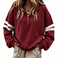 thumbnail image 2 of Sewkxo Women Half Zip Striped Pullover Lapel Zipper Up Long Sleeve Sweatshirts Solid Trendy Loose Fit Casual Quarter Zip Tops,Wine 2XL, 2 of 5