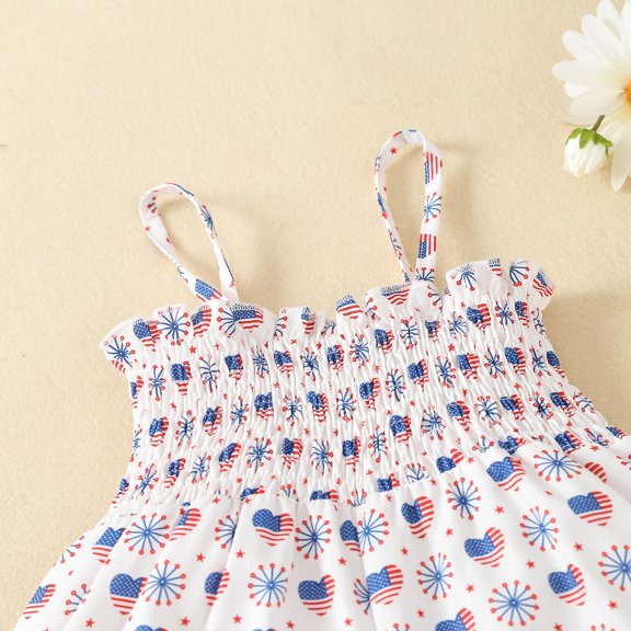 Vedolay Romper For Girl Girl's Summer Outfits Printed Sleeveless Romper Short Jumpsuit,Blue 5-6 Years