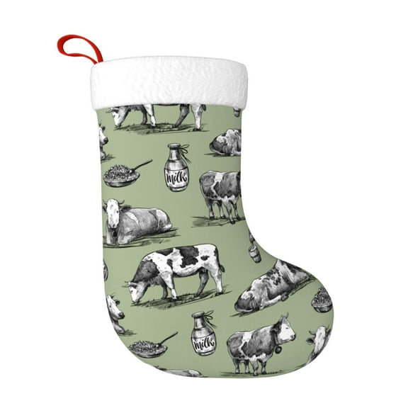 Haiem Farm Cows Pattern Christmas Stockings, Personalized 18 Inches Knit Christmas Stockings Xmas Hanging Stockings for Family Christmas Decorations