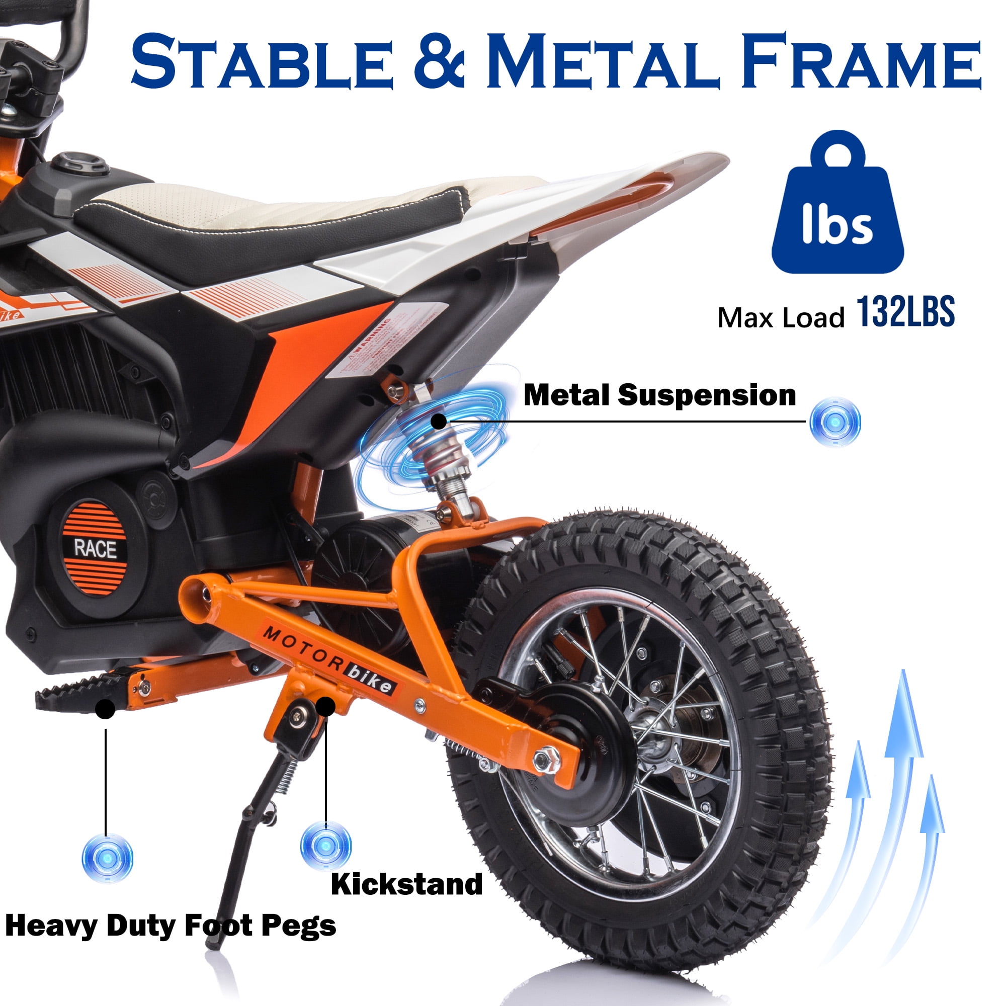 JoyWheels 24V Electric Dirt Bike for Kids,250W Ride on Toy Motorcycle,Ages 13 Years+,13mph,White