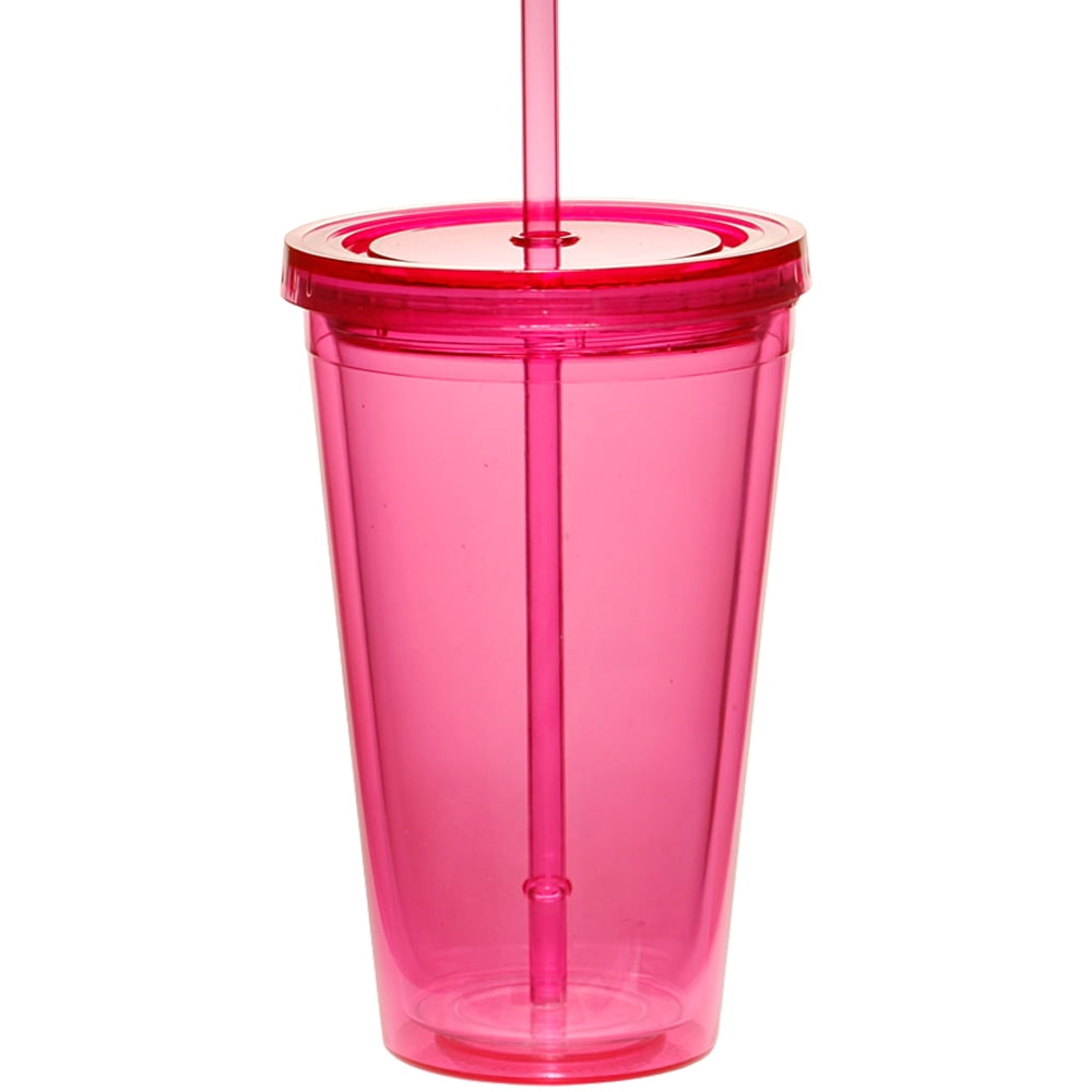 5pcs Double Wall Tumblers, 16oz Colored Insulated Acrylic Tumblers with Lid & Straw, Bulk Double