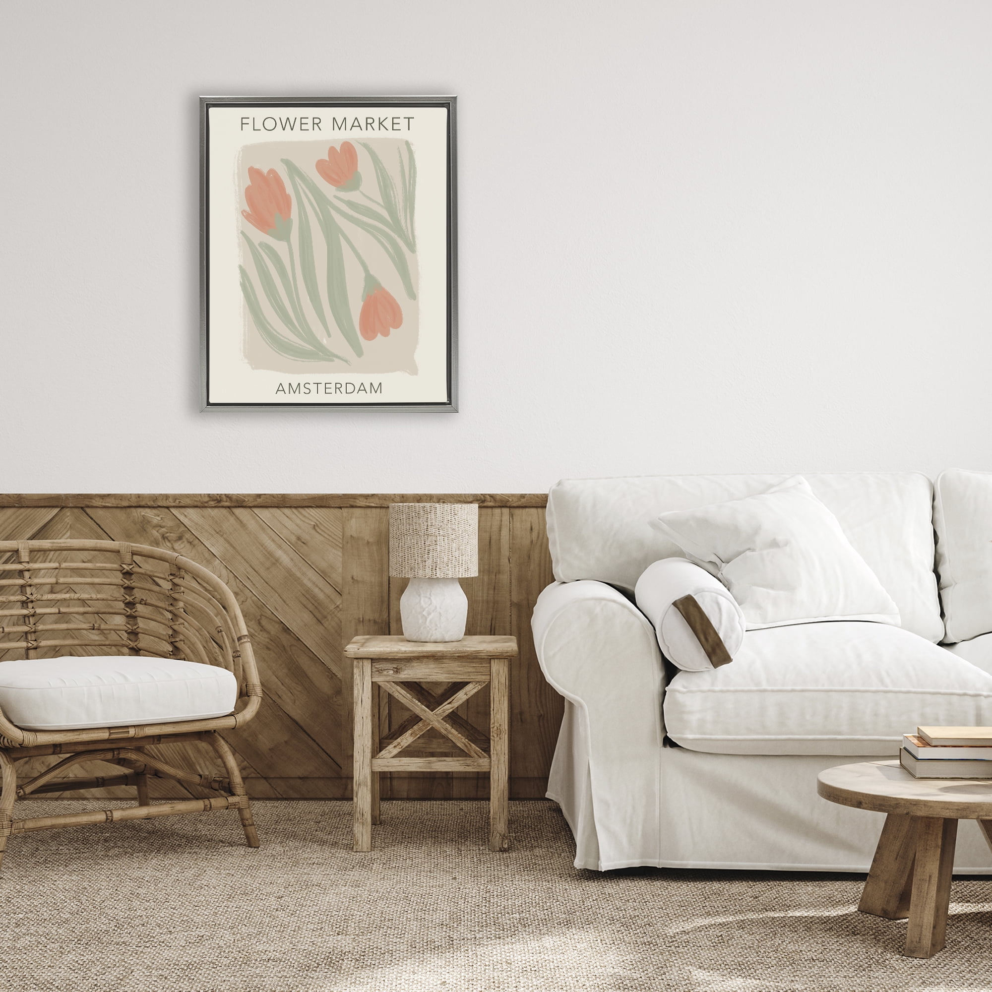 Stupell Industries Soft Amsterdam Flower Market Gray Framed Floater Canvas Wall Art, design by Lucille Price