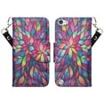 thumbnail image 2 of Apple iPod Touch 5, Ipod Touch 6, Touch 7, Wrist Strap Slim Flip [Kickstand] Pu Leather Magnetic Wallet Case Cover with Card Slots - Rainbow Flower, 2 of 4