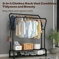 thumbnail image 3 of HioHa Metal Clothing Rack with 6 Hooks & Wheels, Portable Garment Rack for Bedroom, Closet, Laundry, Black, 3 of 8