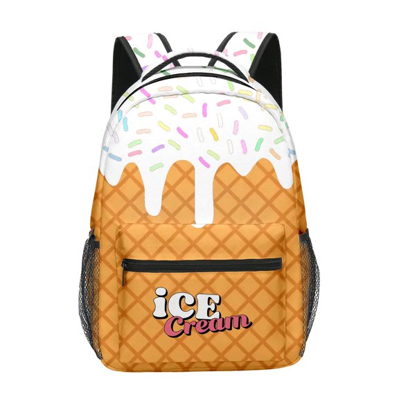 Large Capacity Ice Cream Pattern Ages 3rd 4th 5th 6th Backpack Side Mesh Water Bottle Pocket Padded Strap Waterproof Back To School Student Bookbag