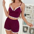 thumbnail image 6 of ylioge Womens 2 Piece Short Pajama Sets Lightweight Cute Lace Splice Solid Color Sleeveless Tank Tops Wide Leg Shorts Soft Loungewear Pajamas Outfits, 6 of 8