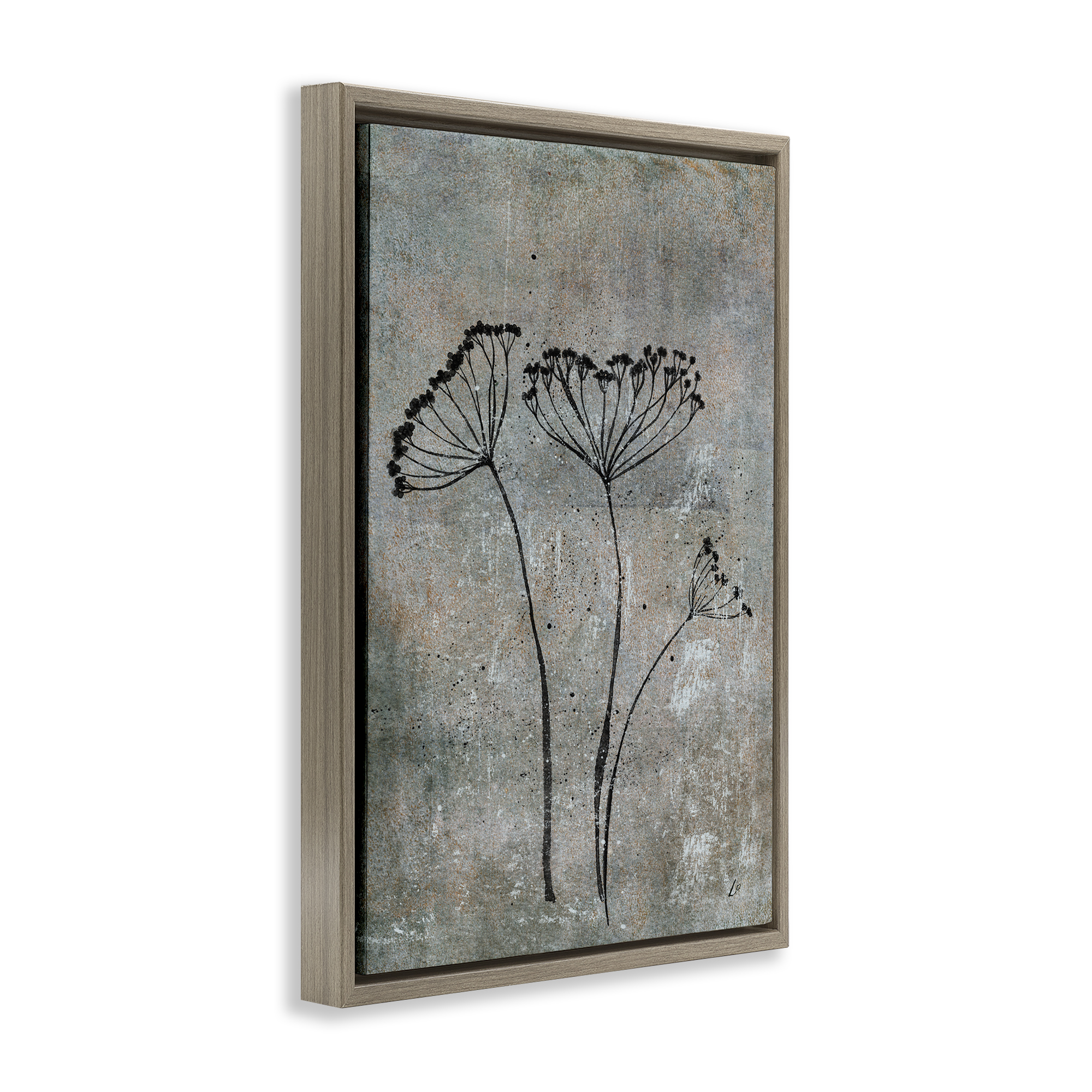 Stupell Industries Cow Parsley Sprigs Plants & Flowers Painting Brown Floater Framed Canvas Art Print Wall Art, 21 x 31