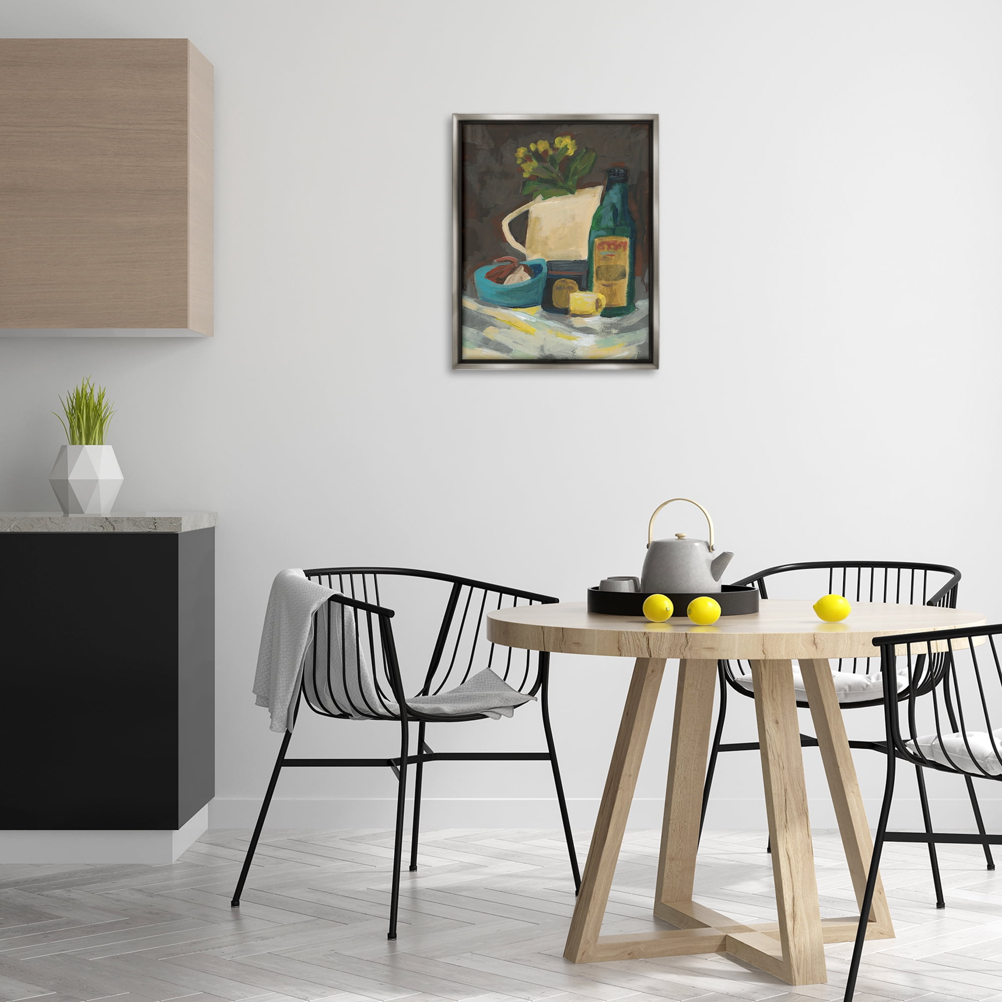 Stupell Industries Impression of Still Life Plants & Flowers Painting Gray Floater Framed Canvas Art Print Wall Art, 17 x 21