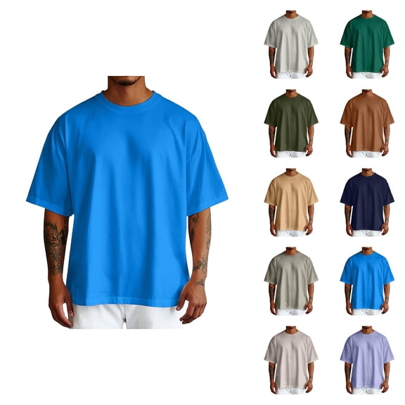 Basic Drop Shoulder T Shirts for Man Summer Casual Short Sleeve Crewneck Plain Tshirts Mens Tees