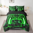 thumbnail image 3 of Feelyou Cartoon Green Gamepad Twin Bedding Sets 7-Piece for Kids, Neon Square Honeycomb Bedding Comforter Set, Modern Video Gamer Reversible Sheet Sets, Super Cozy Room Decor, 3 of 8