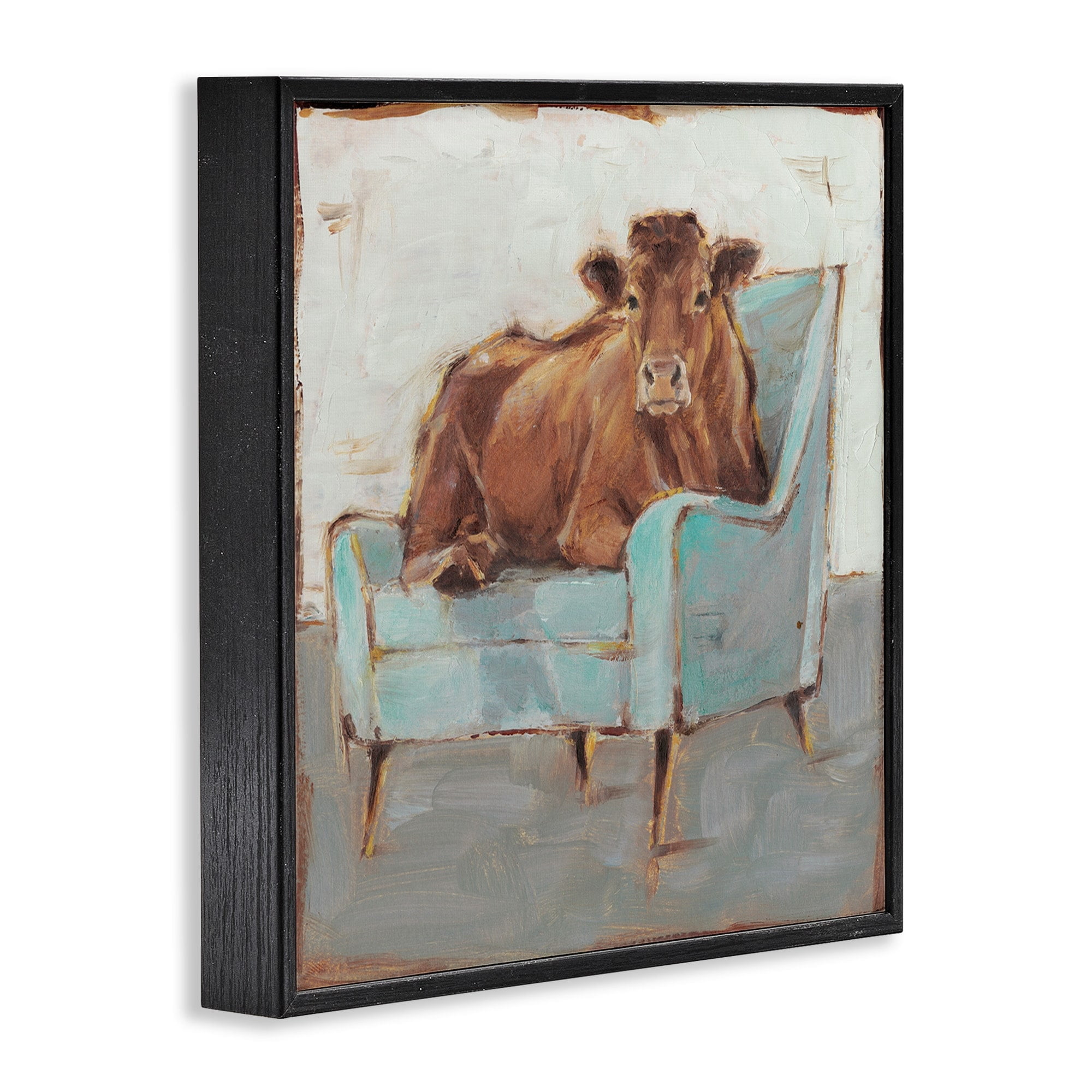 Stupell Industries Brown Bull on a Blue Couch Neutral Color Painting, 24 x 24,Design by Ethan Harper