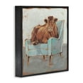 thumbnail image 3 of Brown Bull on a Blue Couch Neutral Color Painting Animals & Insects Framed Art Print Wall Art, 17x17, 3 of 5
