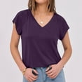 thumbnail image 2 of Uaswgudfs Women's V-Neck Short Sleeve Slim Blouse 2025 Top - Lightweight Drapey Fabric Minimalist Casual Shirt, 2 of 9