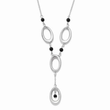 Sterling Silver 17.5in Polished Ovals w/ Onyx Beads Necklace