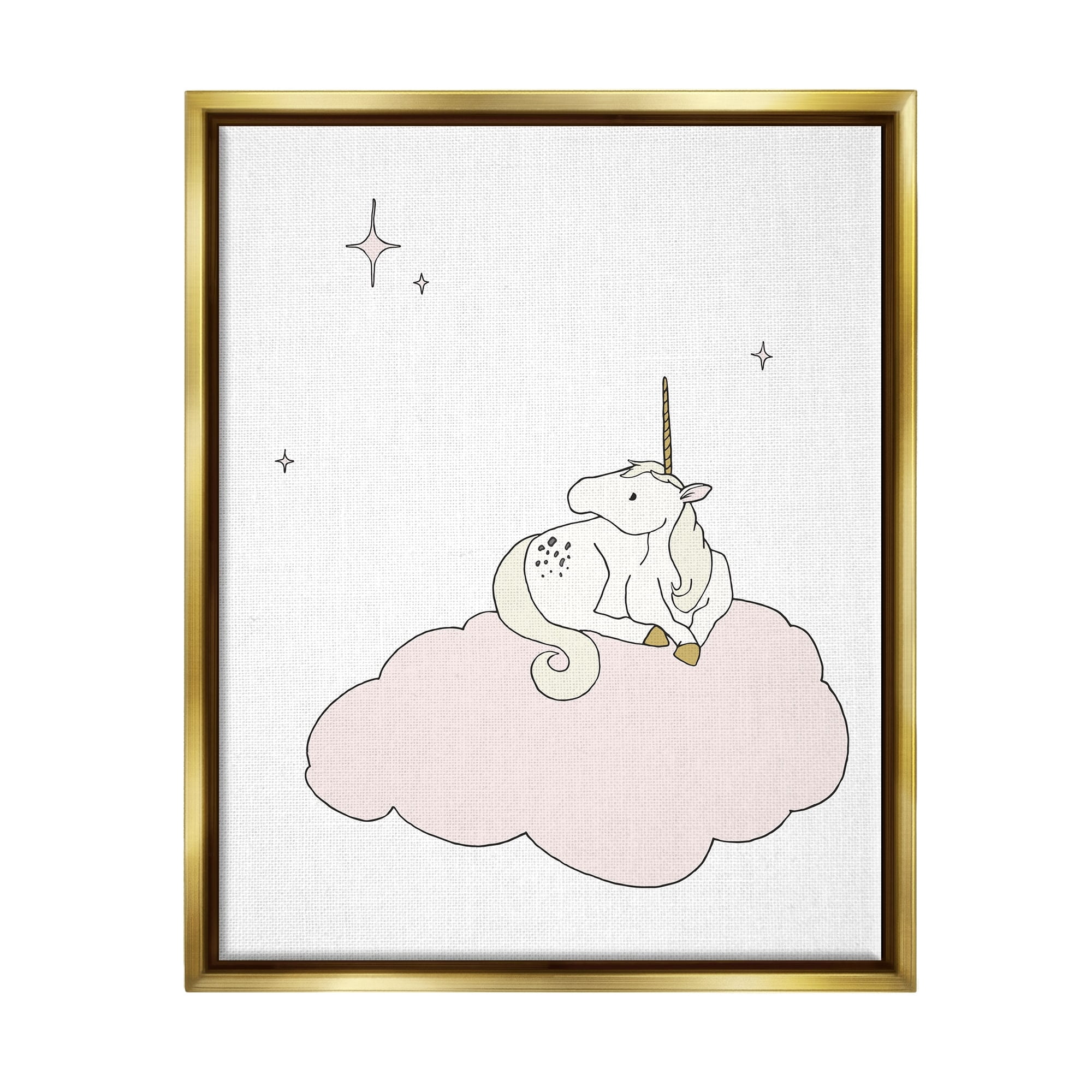 Stupell Industries Casual Unicorn Laying on Cloud Watching Nighttime Stars Graphic Art Metallic Gold Floating Framed Canvas Print Wall Art, Design by Sweet Melody Designs