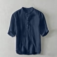 thumbnail image 2 of FRSASU Mens Linen Shirts Casual Cotton 3/4 Sleeve Regular-Fit Henley T-Shirt Summer Lightweight Beach Yoga Tops Navy, 2 of 6