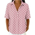thumbnail image 2 of IUYRTFE Women's Polka Dot Short Sleeve Collared Blouse – Casual V-Neck Button-Front Shirt for Summer Beach Vacation and Daily Wear, 2 of 7
