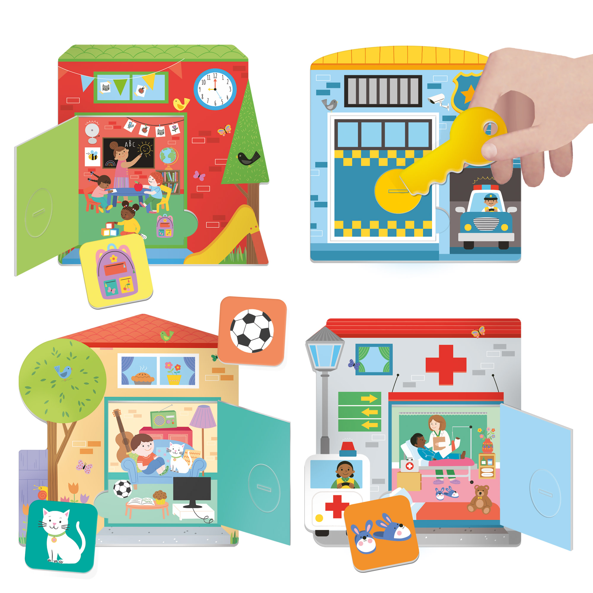 Headu: Look Open & Find Montessori - Memory & Observation Matching Game, Pair Hidden Object Tiles to City Scenes, Lock-Key Play Activity, Toddlers 2-5