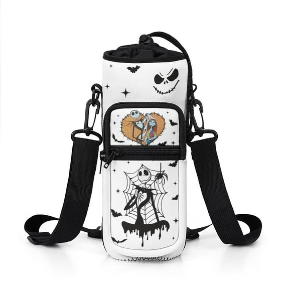 32 Oz Halloween Nightmare Before Insulated Water Bottle Carrier Holder Sling Bag Sleeve with Strap Pockets,Christmas Jack Skeleton Water Bottle Bag Gifts for Women Girls Men Adults