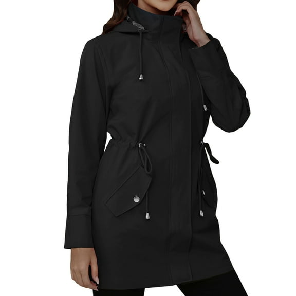 Women's Rain Jacket, Yigetop A Hooded Slimming and Casual Jacket for Ladies Waterproof Jackets for Women Black L