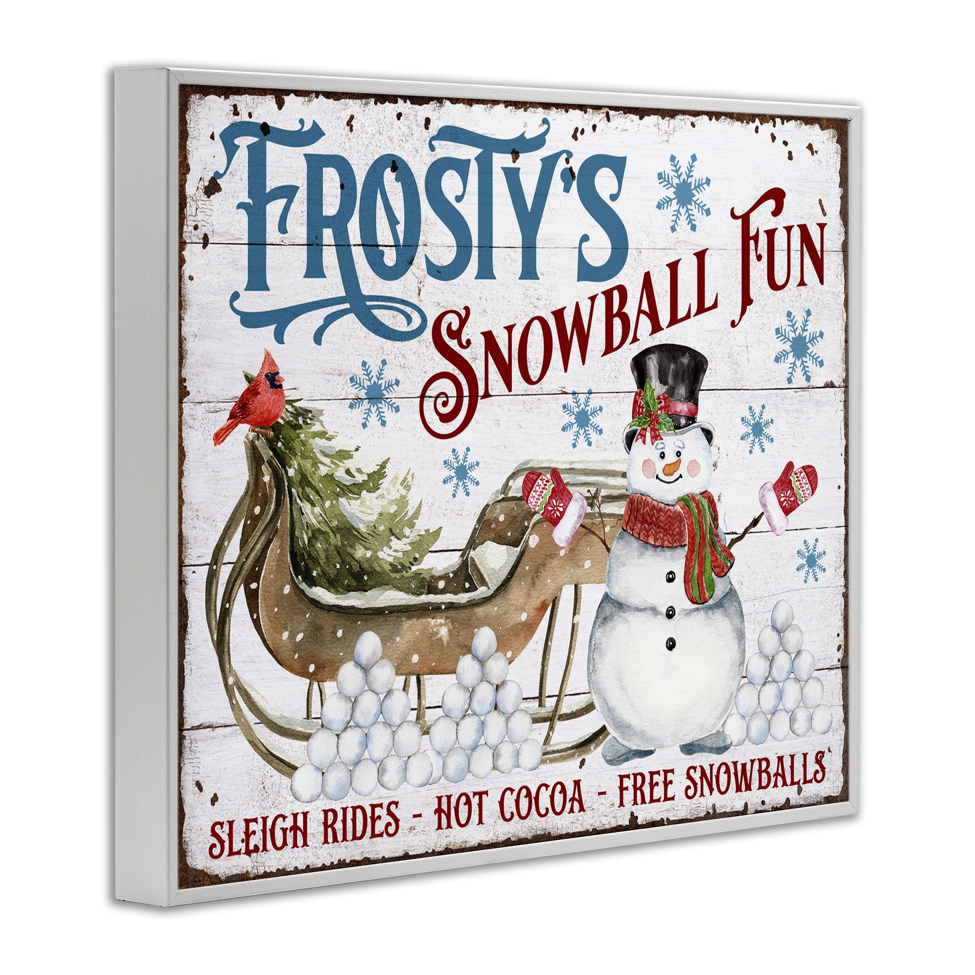 Stupell Industries Frosty's Snowball Fun Holiday Painting White Framed Art Prints Wall Art, 14 x 11