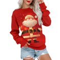 thumbnail image 5 of Women's Casual Long Sleeve Round Neck Sweatshirt Fit Pleated Top with Christmas Print for Fashionable Holiday Outfits and Comfortable Wear,Red,XL, 5 of 6