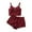 Wine, variant on XWSHYW Sexy Pajama Set for Women Fashion Solid Color Lace Pajamas Sets Summer Crew Neck Cami Sleepwear with Shorts