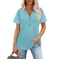 thumbnail image 4 of Womens Shirts Blouse Womens T Shirts Short Sleeve Pleated Casual V Neck Summer Blouses Tops, 4 of 8