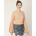 thumbnail image 3 of Moomaya Solid Long Ruffle Bell Sleeve Top, Round Neck Casual Viscose Rayon Boho Top, 3 of 8