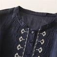 thumbnail image 3 of Women's Cotton Linen Shirts Button Up Half Sleeve Embroidered Trendy Casual Tops Travel Summer Beach Outfits (2XL, Navy), 3 of 7