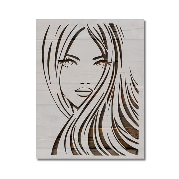 Girl Long Hair Eyes Model Stencil Template Reusable 8.5 x 11 for Painting on Walls, Wood, Etc. By Stencilville