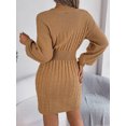 thumbnail image 4 of Women's Pullover Sweater Dress Solid Hollow Neck Long Lantern Sleeve Dresses Crew Neck Cute Cable Knit Bodycon Mini Short Dresses, 4 of 5